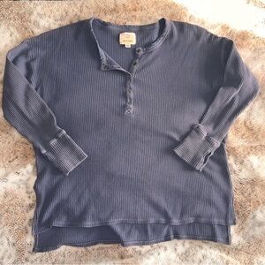 Aerie Offline Blue Waffle Knit Henley Top